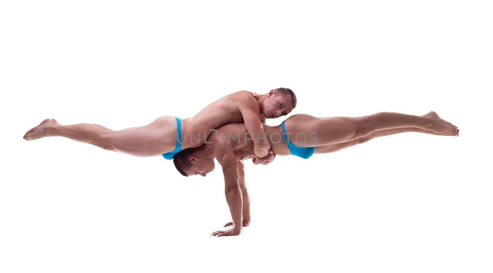 two man gymnast posing balance perfomance isolated