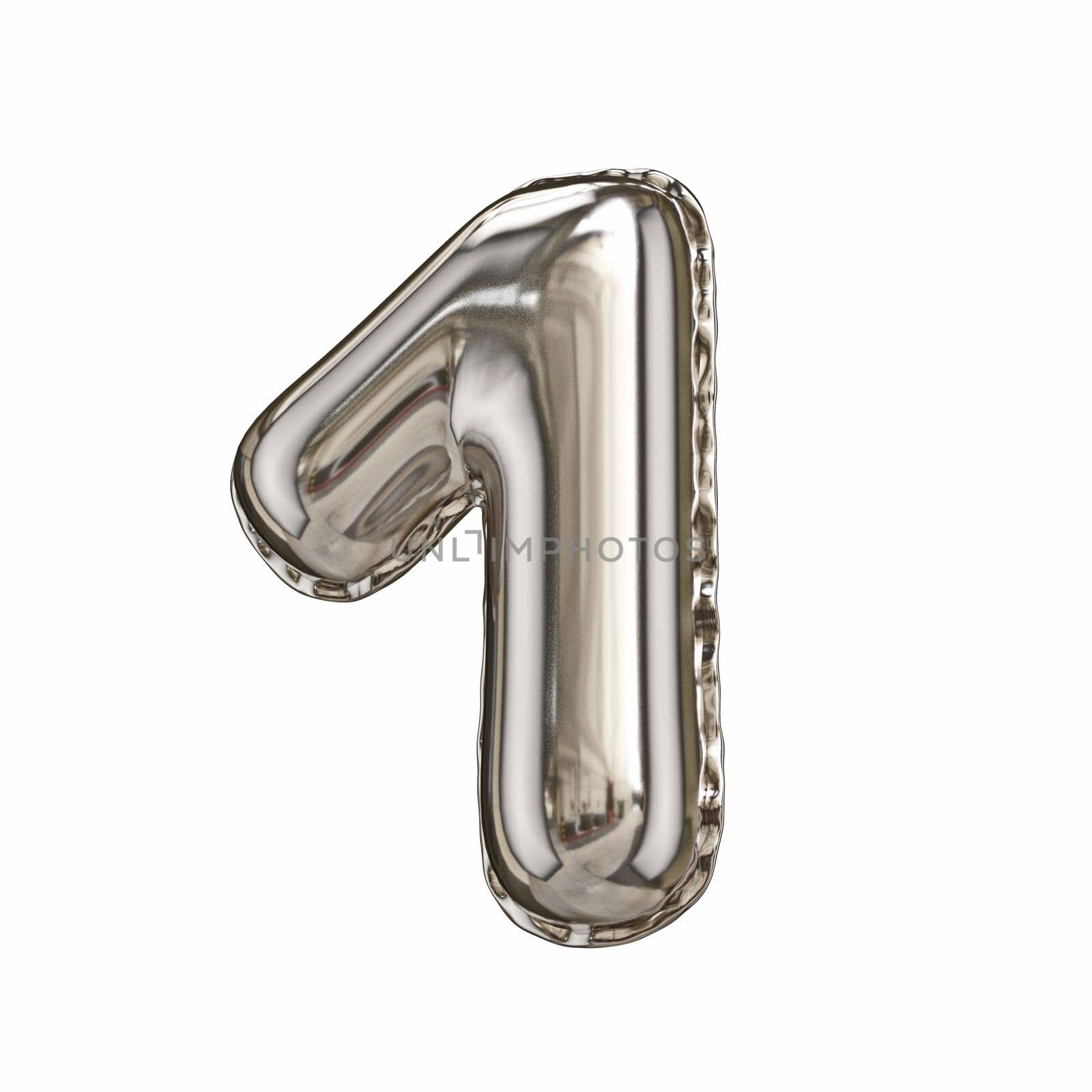 Silver foil balloon font number 1 ONE 3D rendering illustration isolated on white background