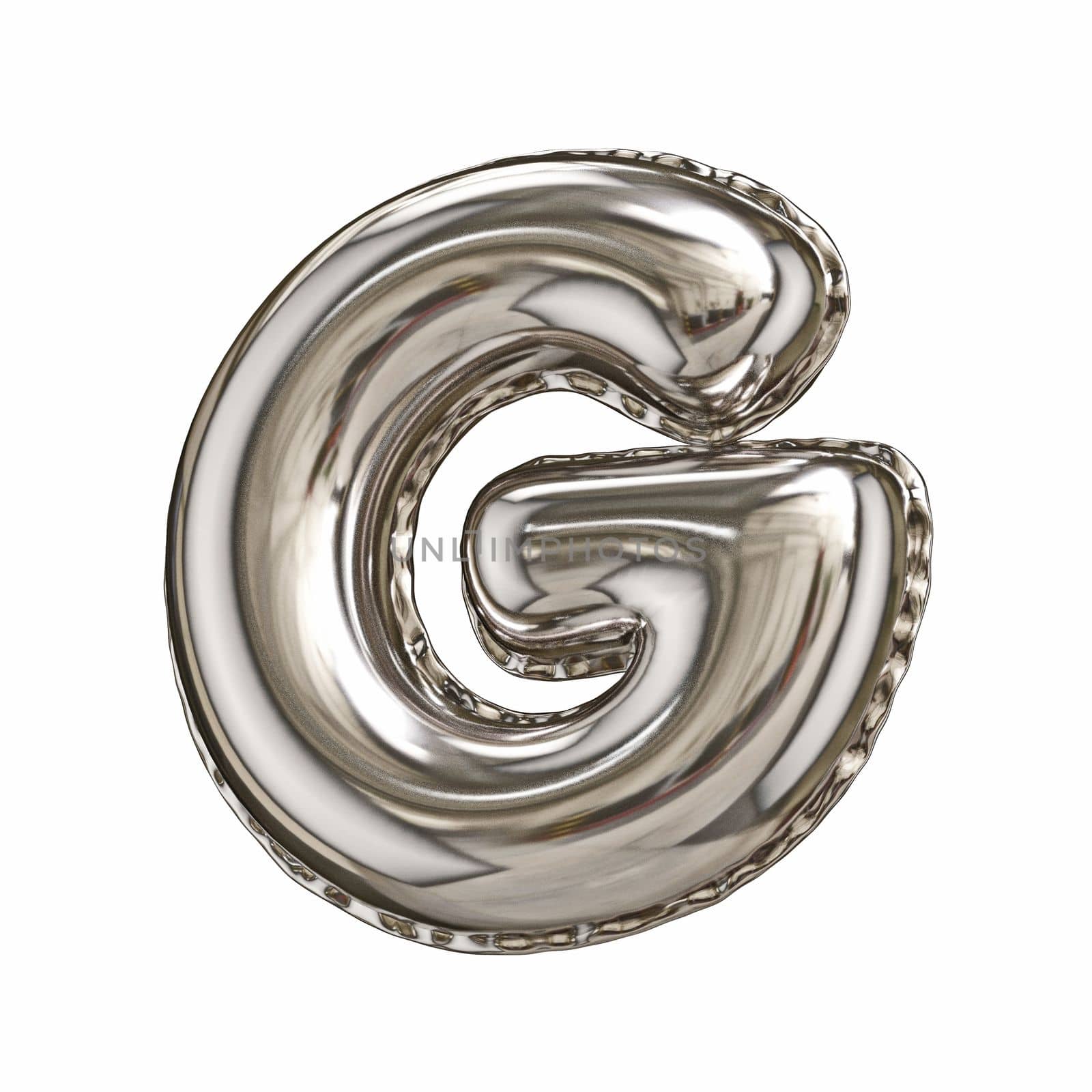 Silver foil balloon font letter G 3D rendering illustration isolated on white background