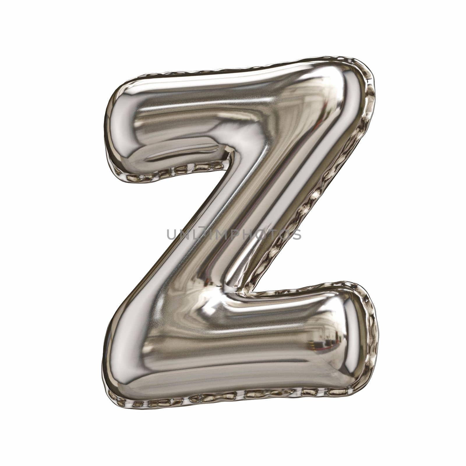 Silver foil balloon font letter Z 3D rendering illustration isolated on white background