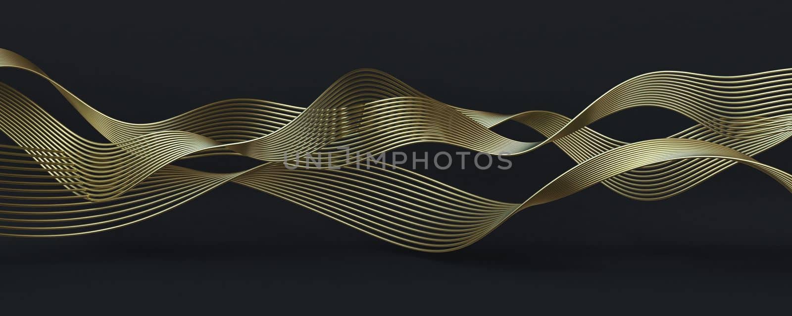 Golden wire abstract background 3D rendering illustration isolated on black background