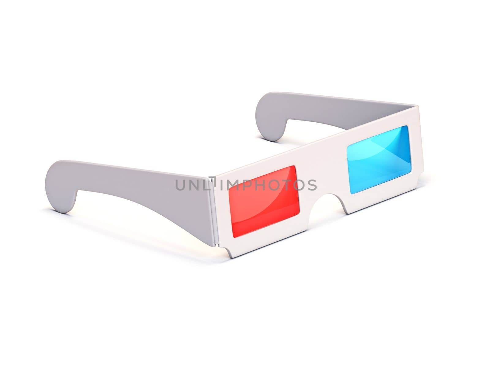 3D glasses side view 3D rendering illustration isolated on white background