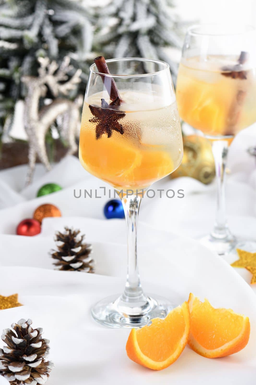 A light Christmas spritzer made with orange juice and vodka. The perfect cocktail to start your holiday party