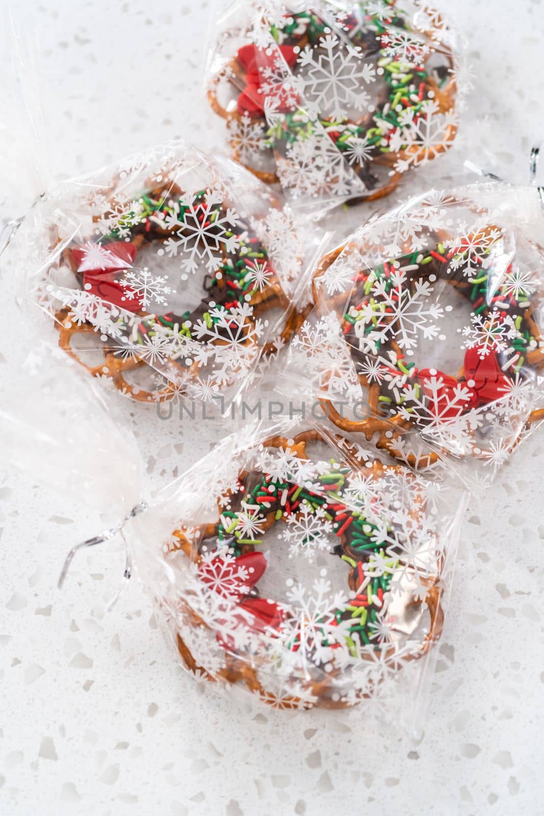 a chocolate pretzel Christmas wreath