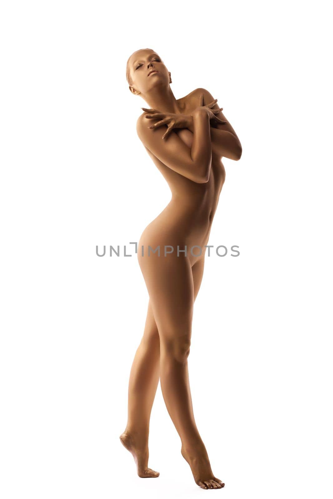 Beauty naked woman body like metal statue by rivertime