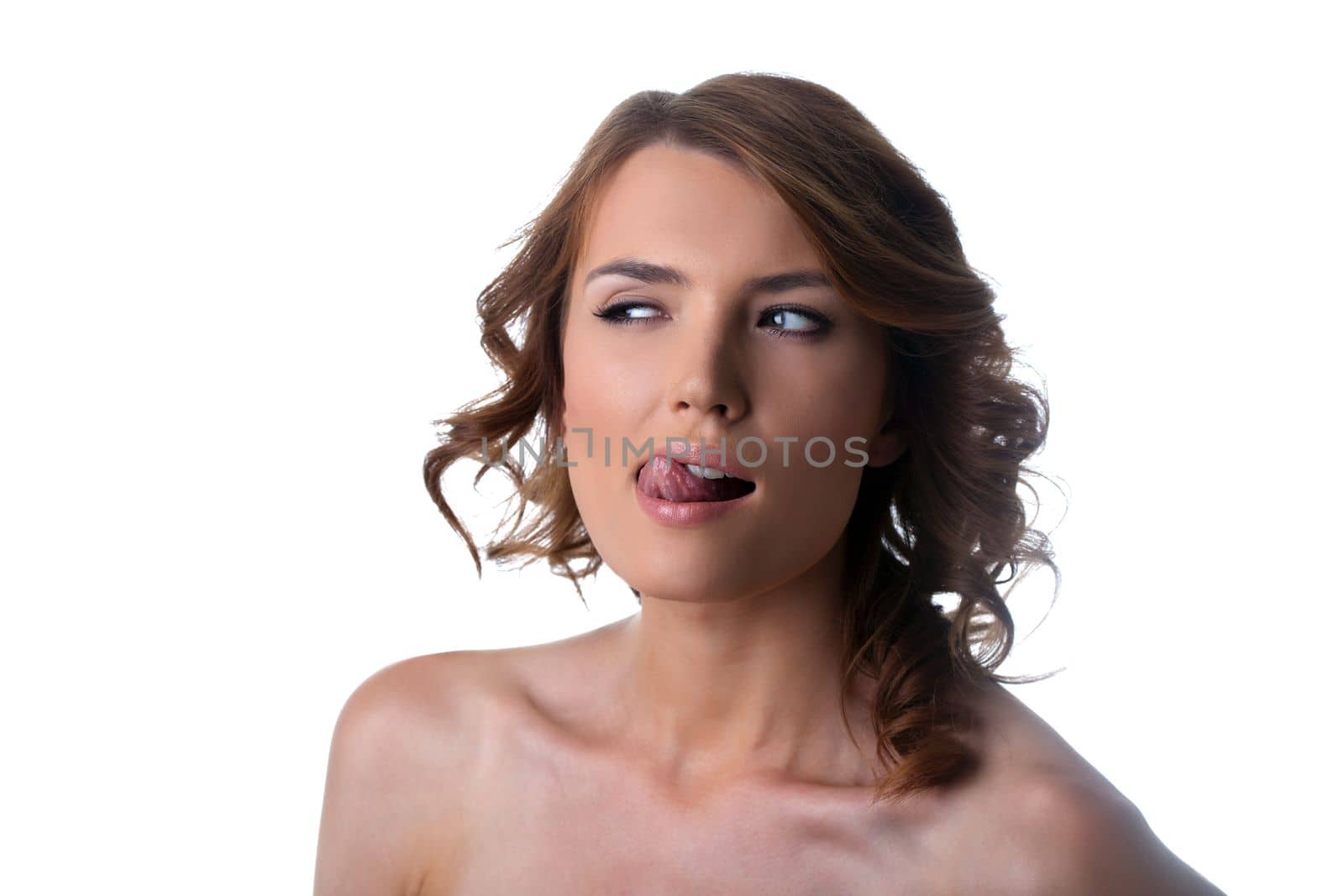 Beauty young woman point finger and smile about smart idea