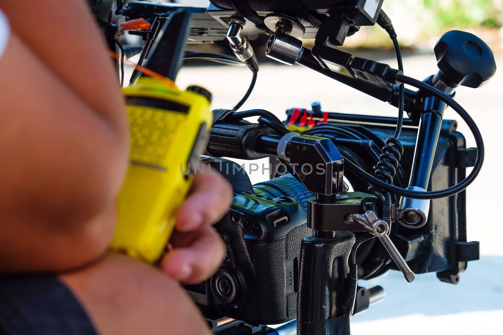 detail of Video camera , film crew production, behind the scenes background