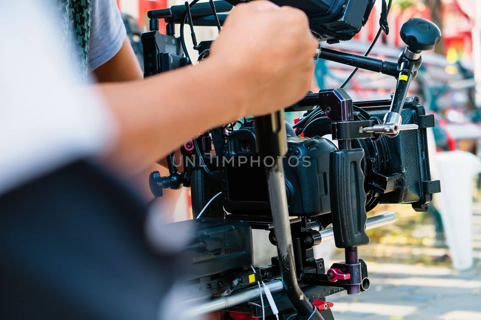 detail of Video camera , film crew production, behind the scenes background