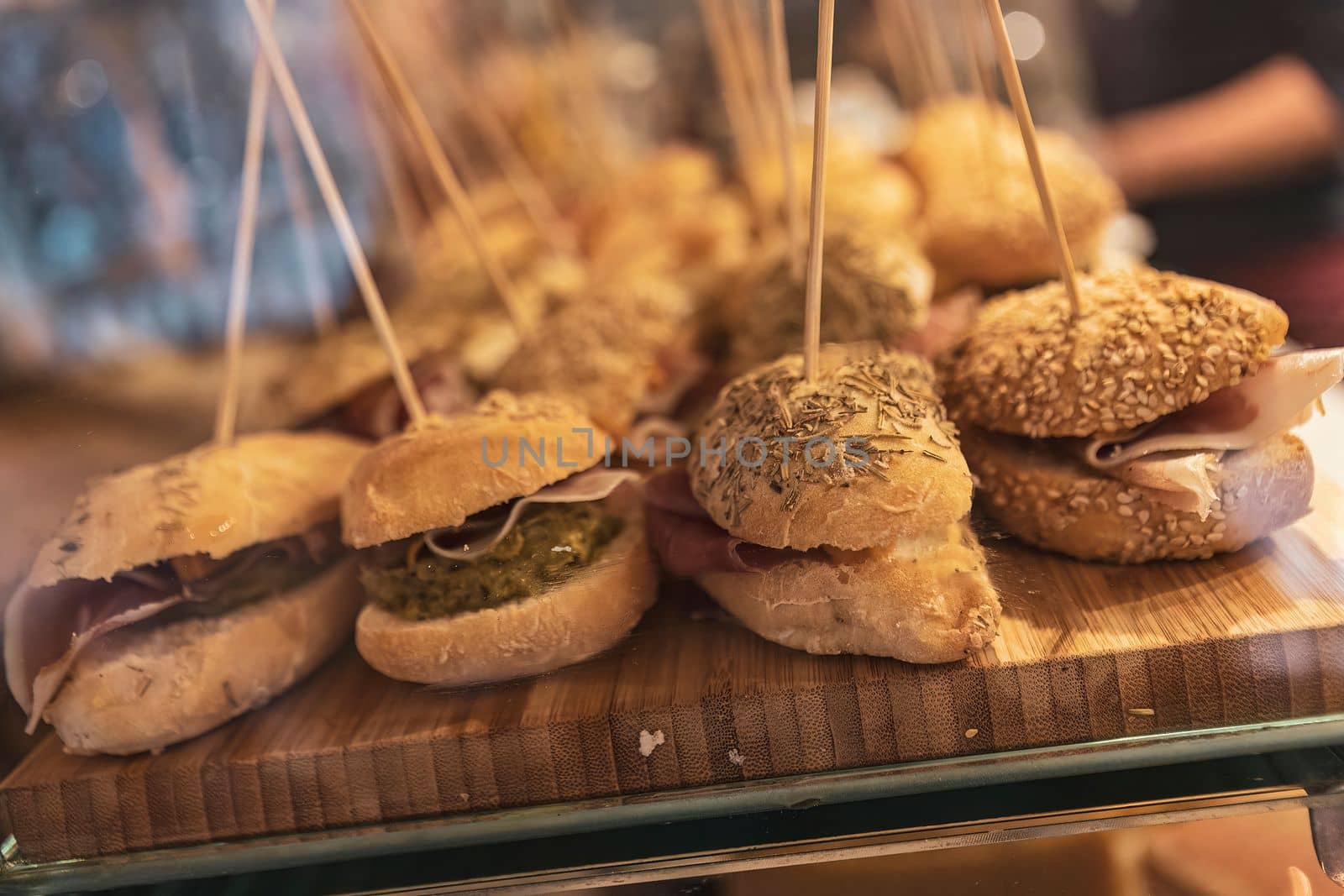 snack sandwiches on cutting board detail food