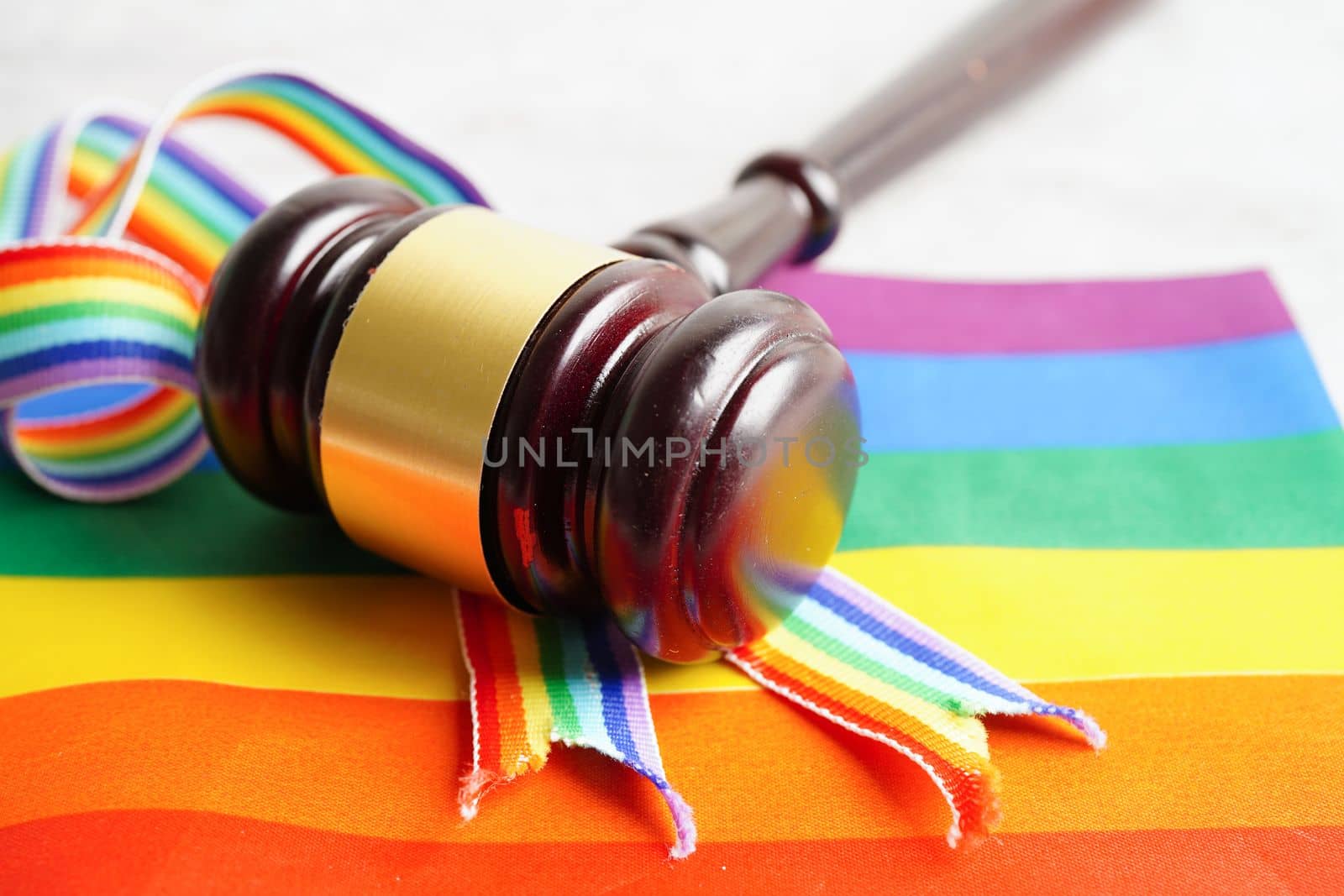 LGBT symbol, Stethoscope with rainbow ribbon, rights and gender equality, LGBT Pride Month in June. by sweettomato