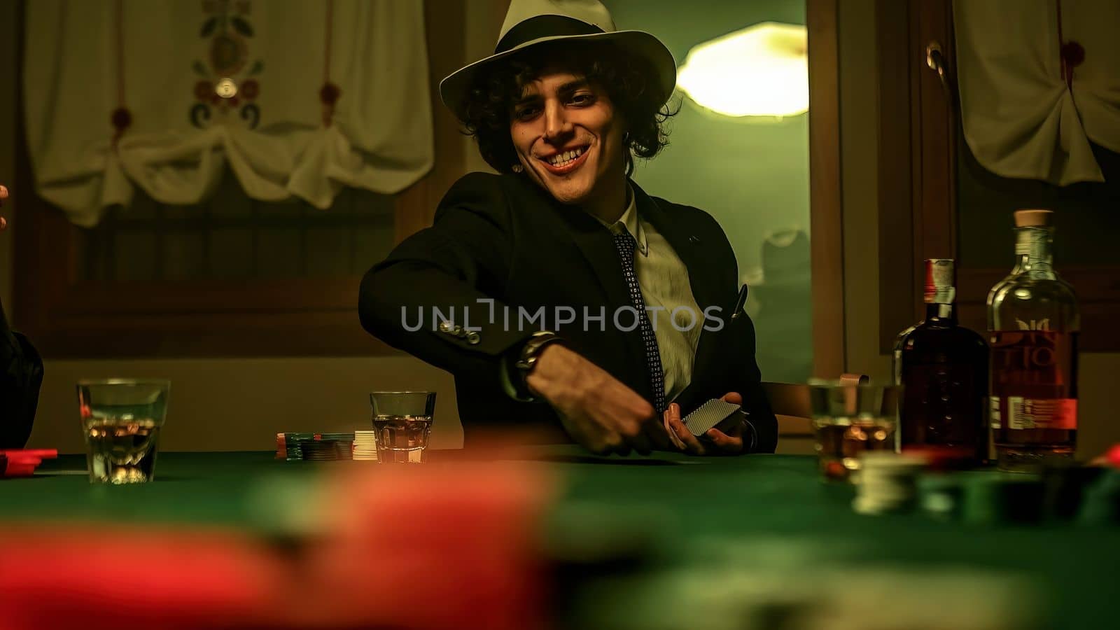 Mobster distributes cards among members to start a game of poker in a nightclub by pippocarlot