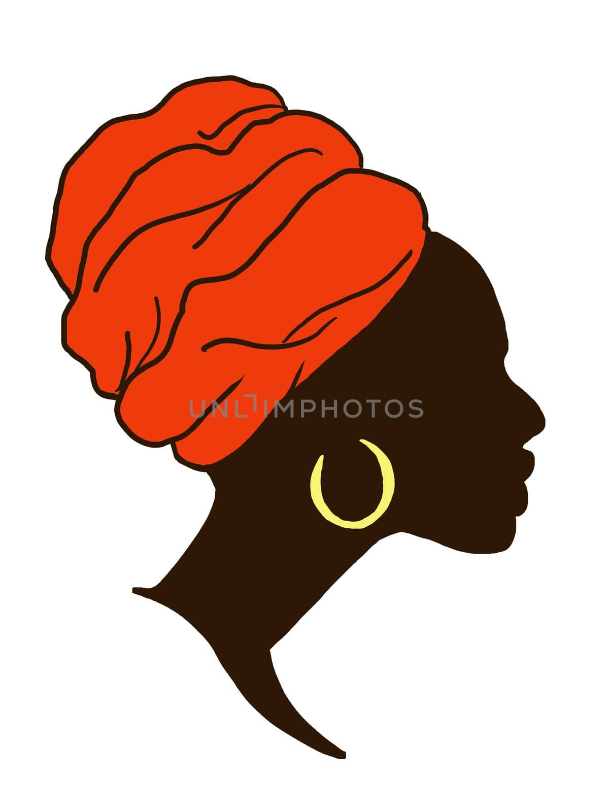 portrait in profile of an african american woman in an red headscarf, illustration.