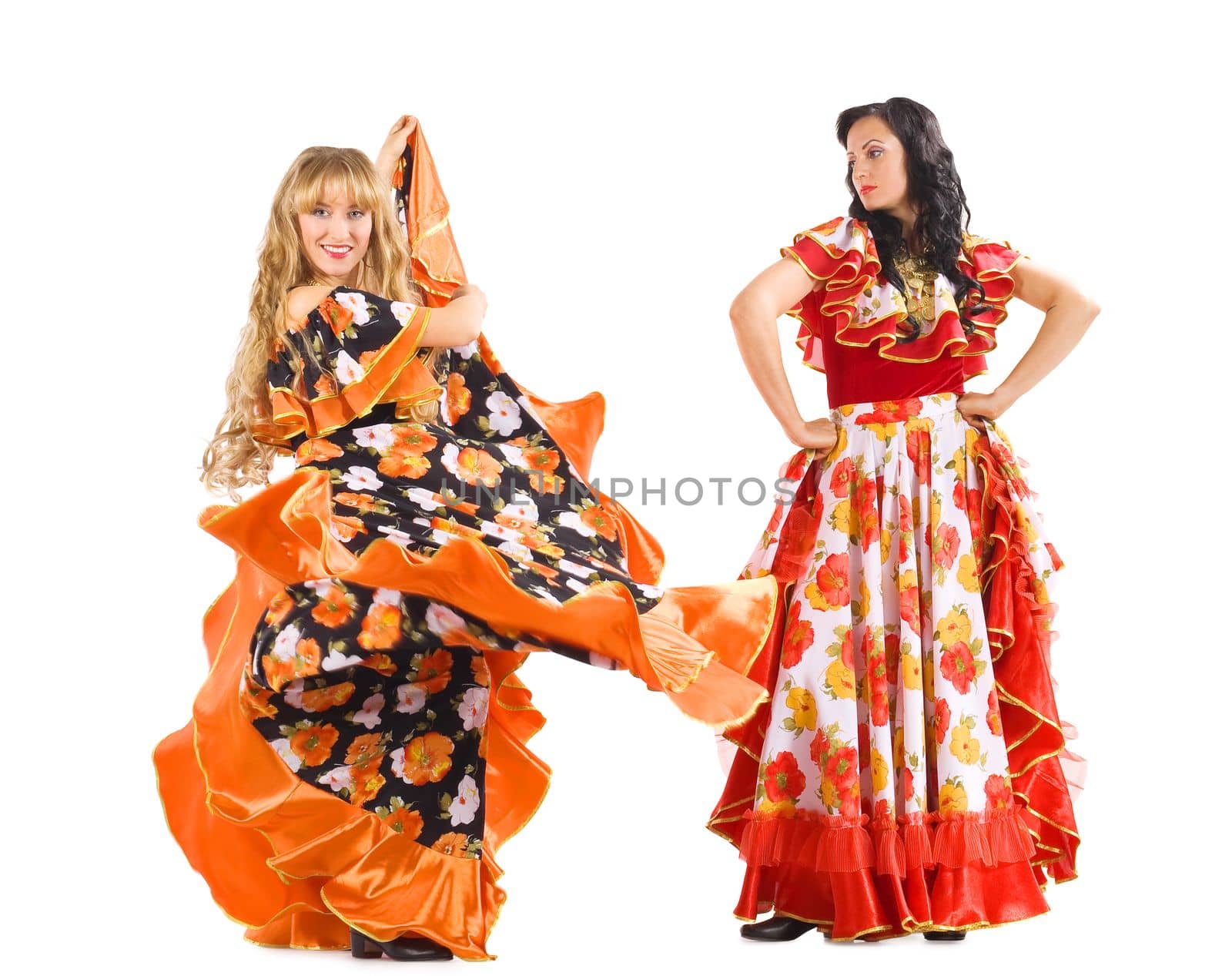 Two mature woman dance flamenco in gypsy costume by rivertime