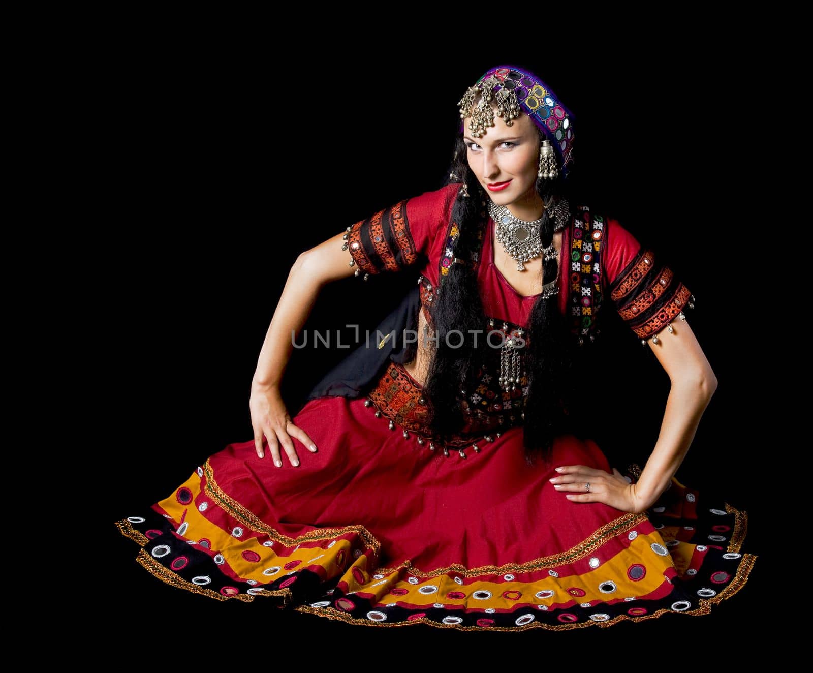 Young woman sit in traditional indian cloth