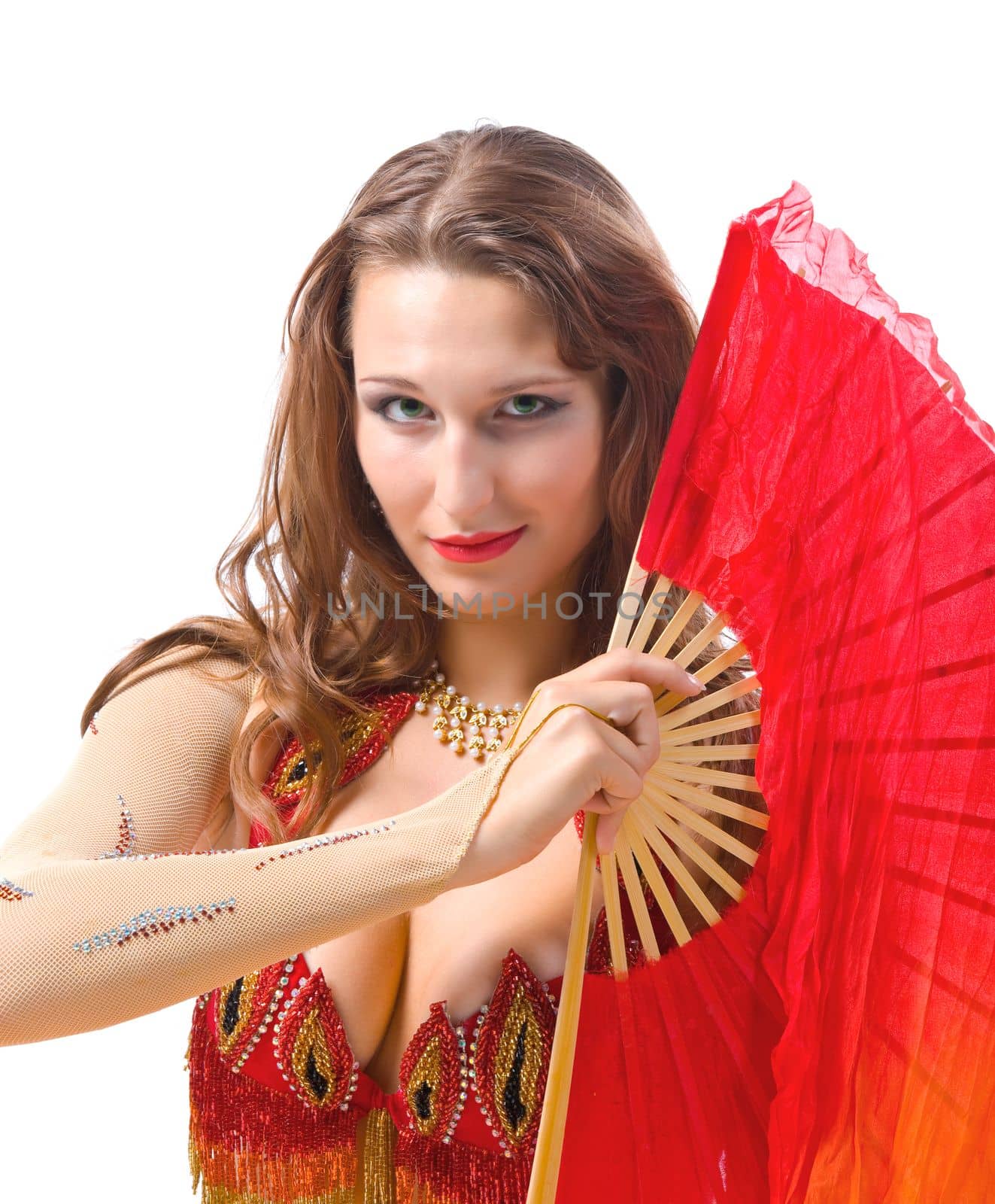 Beauty young woman dance with fantail - indian dress