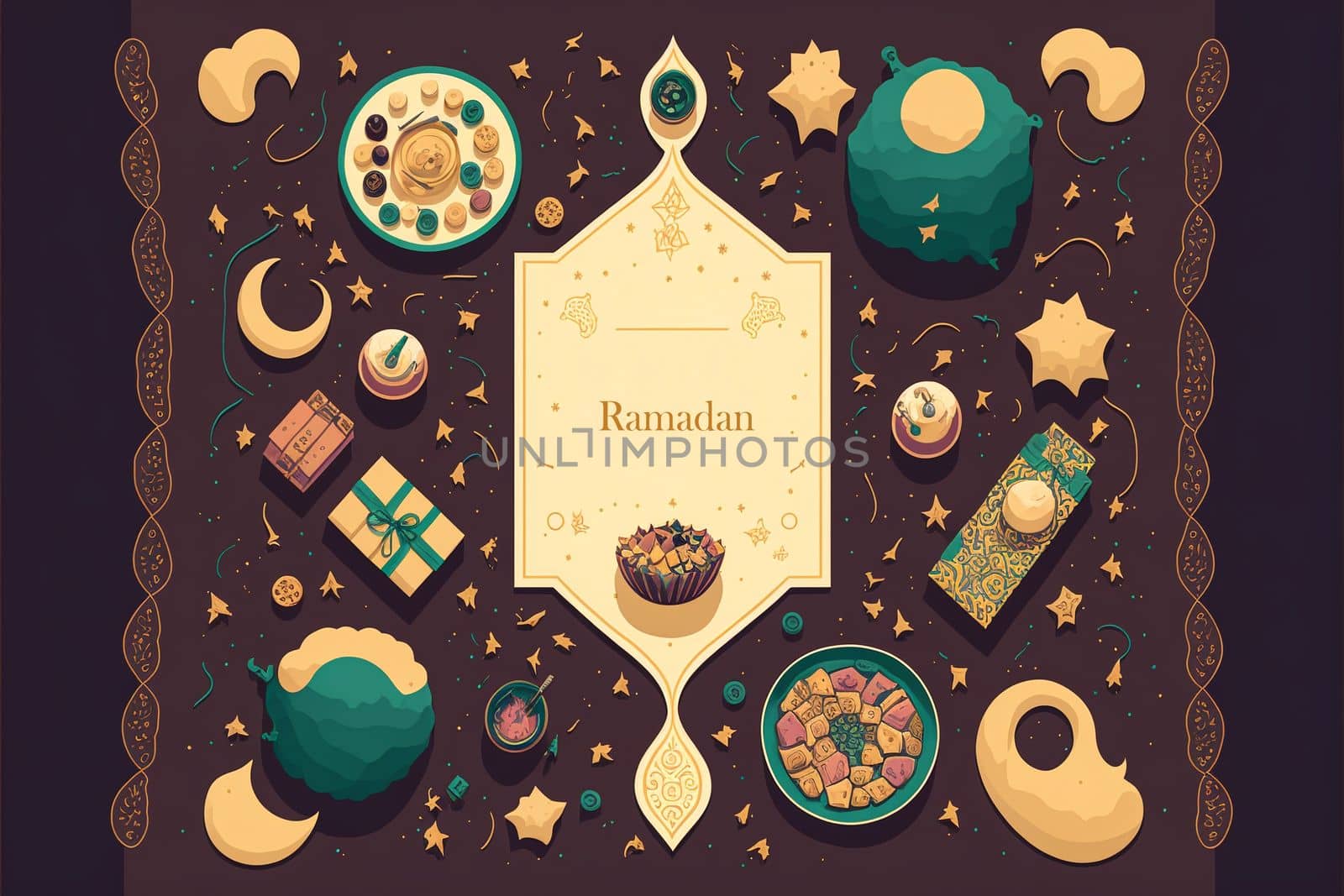 Ramadan Karim. Islamic Ramadan greeting card template for wallpaper design. Poster, media banner