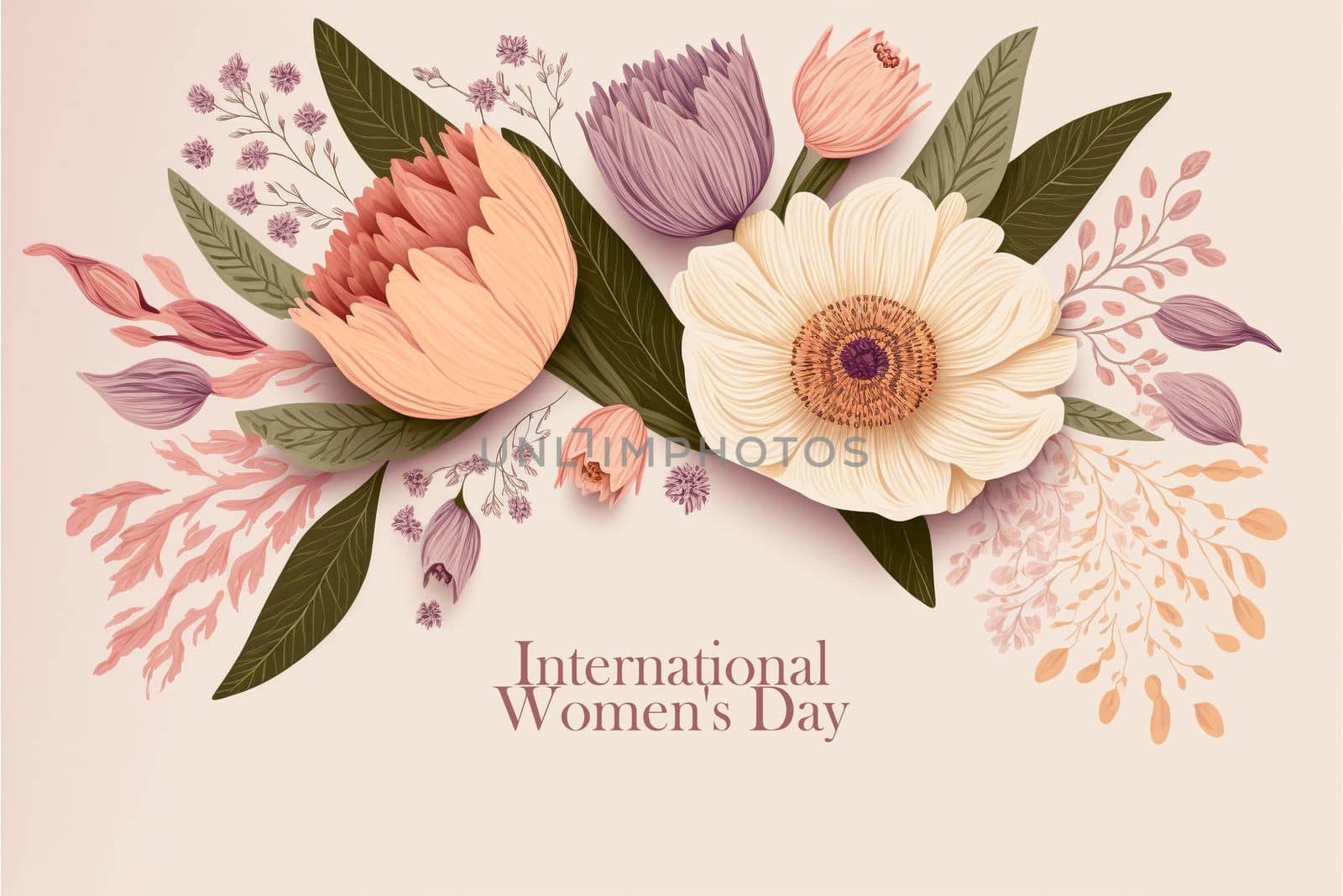 International Women's Day March 8 with flower. Art. by gulyaevstudio