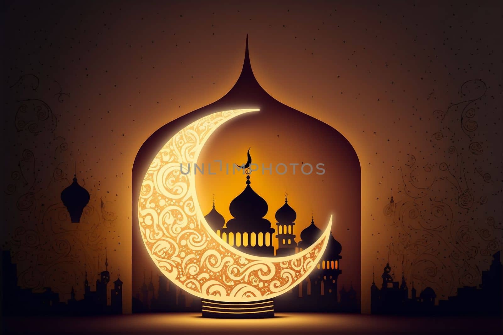 beautiful eid mubarak golden decorative moon greeting by gulyaevstudio