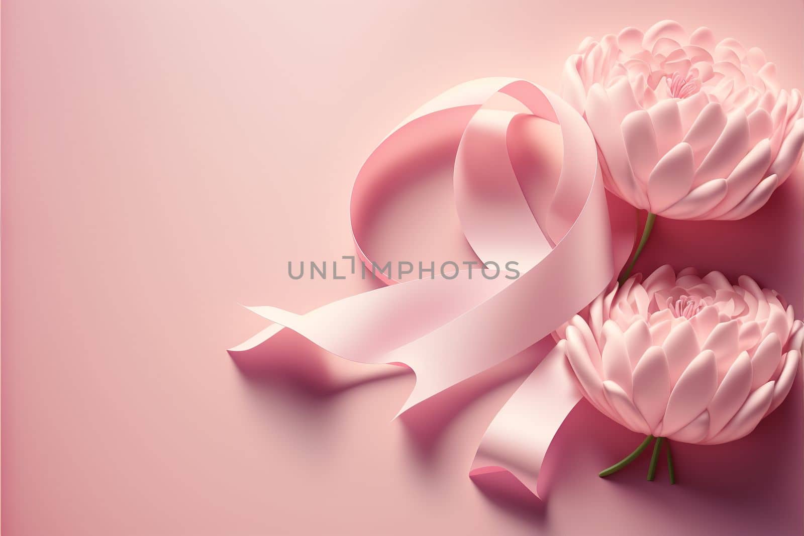 pink ribbon international women's day. March 8 background design. Women's Day greeting text on March 8 with pink ribbon and camellia flower elements for international women's day by gulyaevstudio
