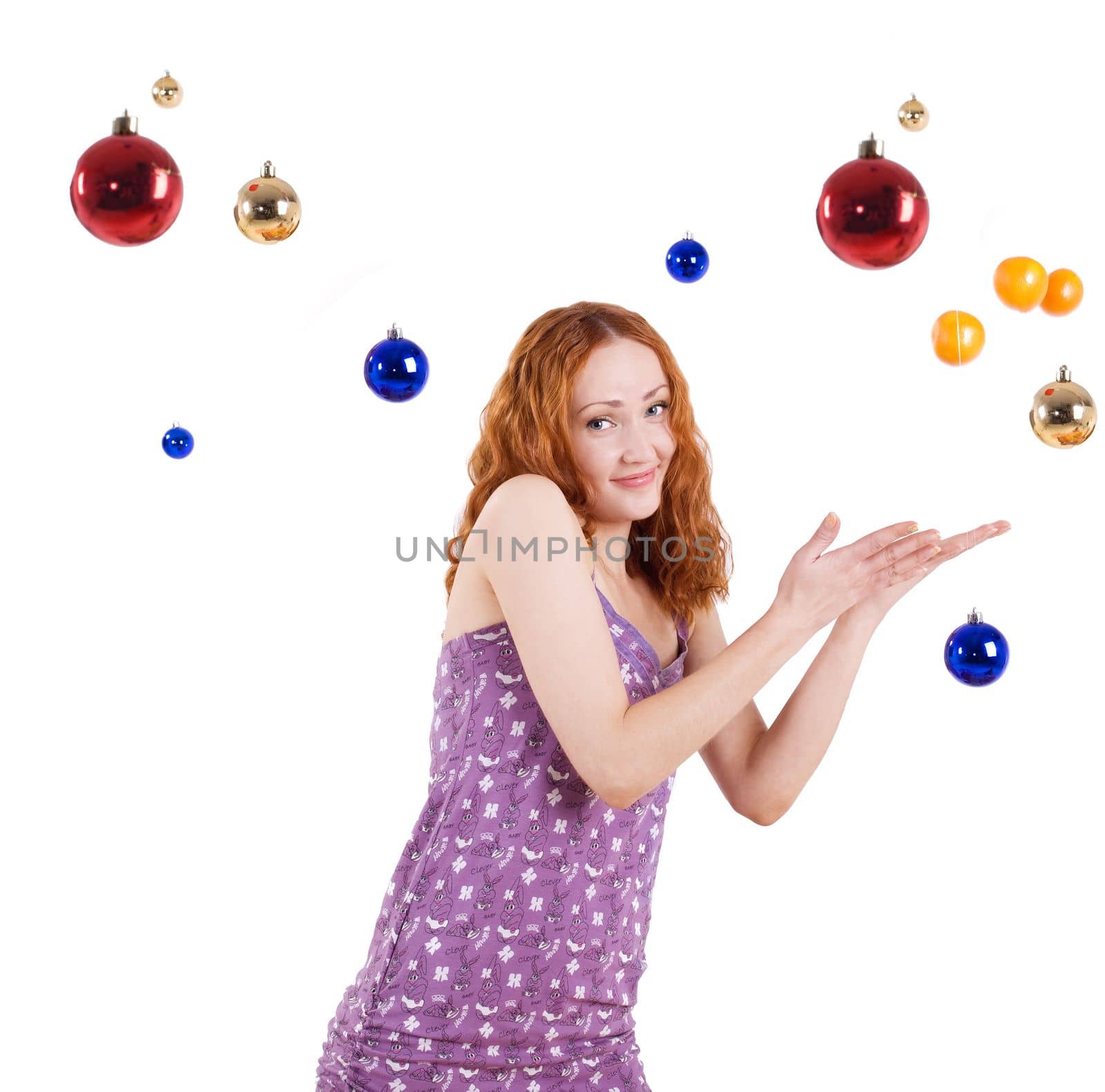 red girl throw mandarine - christmas theme