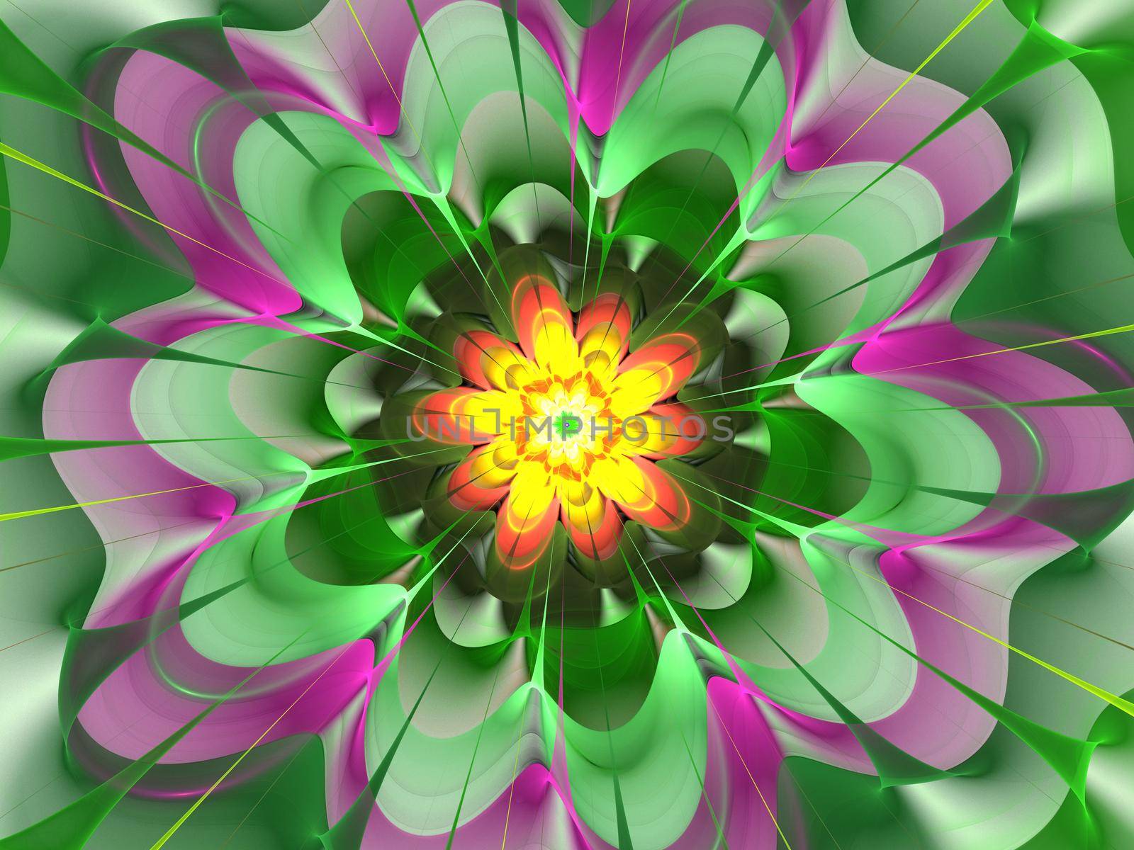 Fractal illustration of a bright spiral with floral patterns. fractal art design. 3d illustration