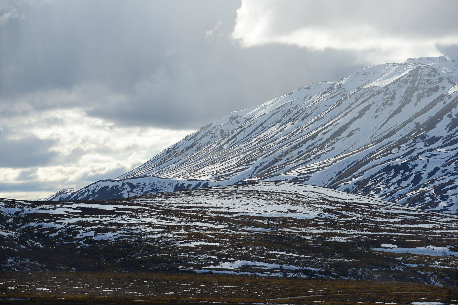 snow mountain landscape in denali national park