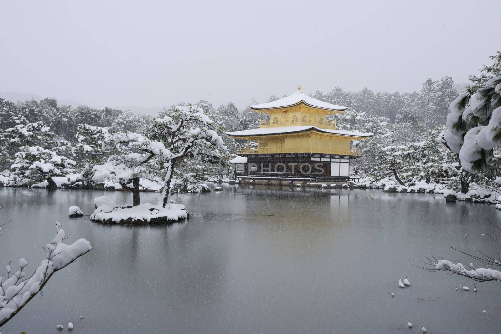 Kyoto Golden Temple with snow
