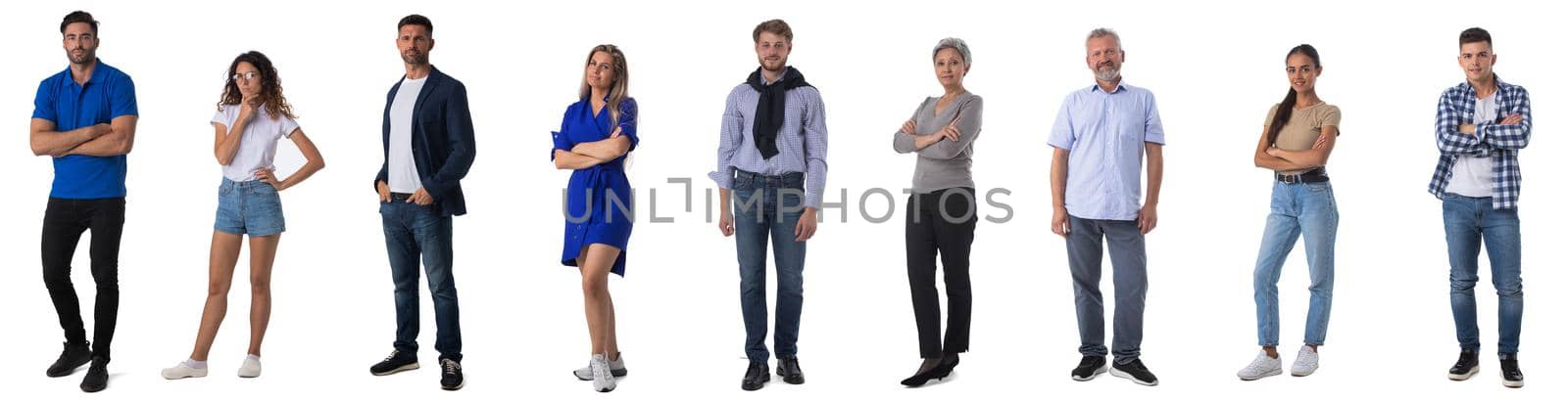 Group of casual people. Isolated on white background.