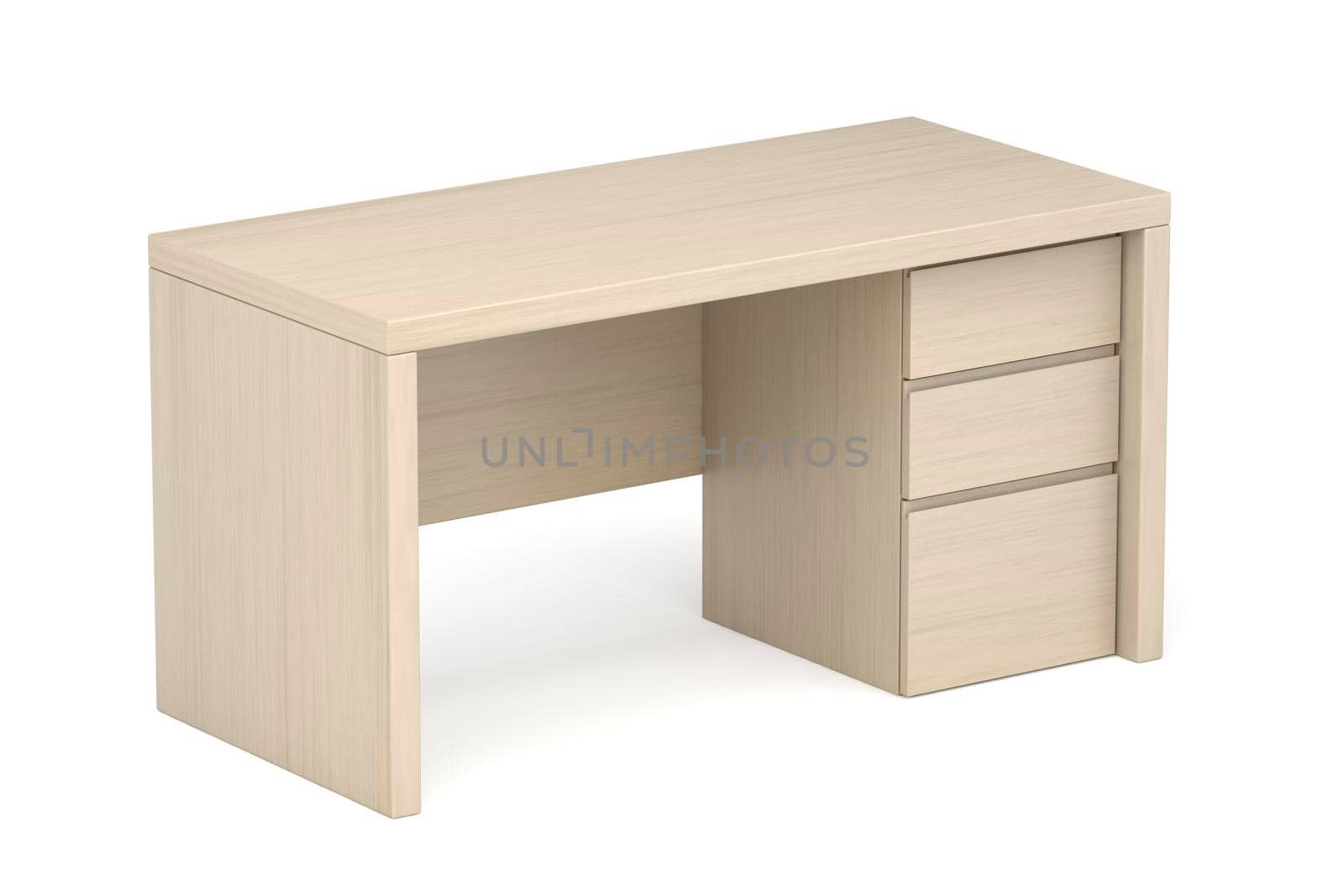 Wooden desk with drawers on white background