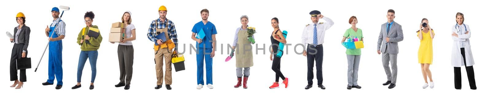 Set of professional workers different professions Isolated over white background.