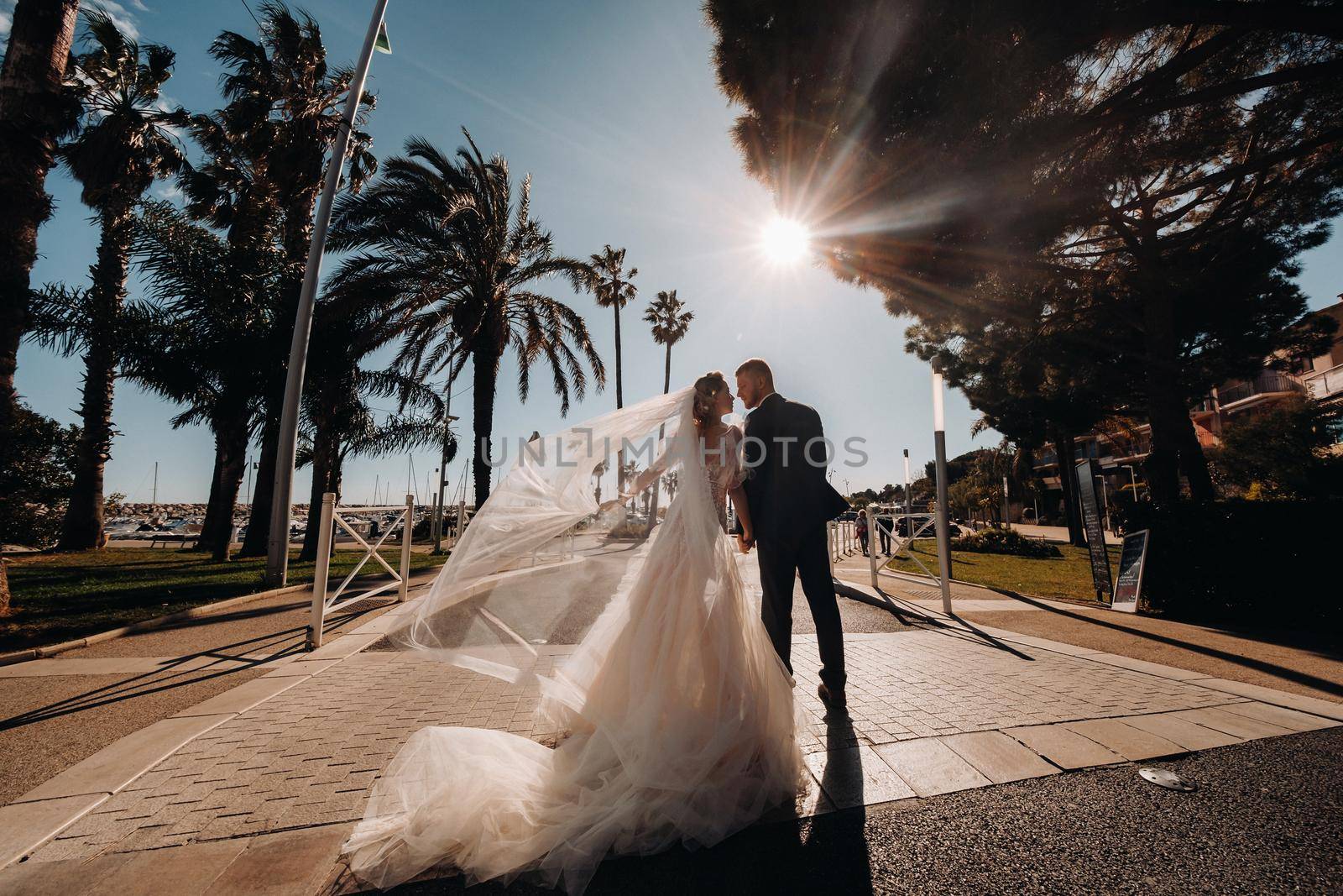 wedding couple on the French Riviera.Wedding in Provence.Bride and groom in France.