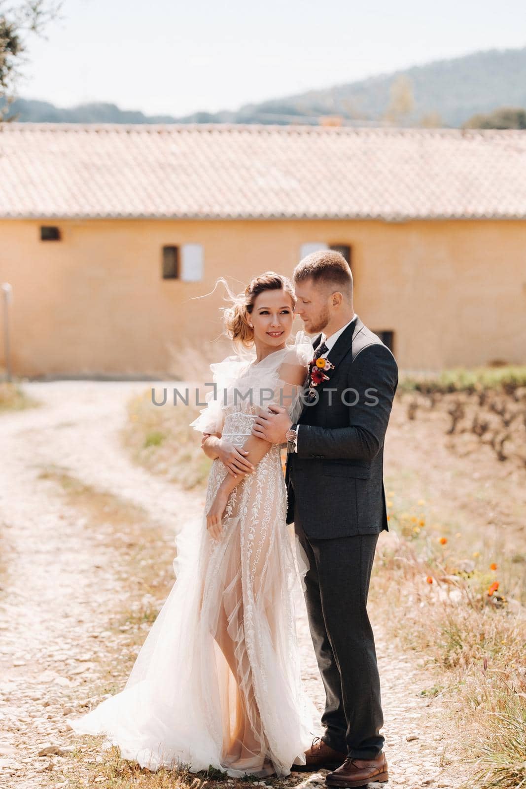 Wedding couple near a Villa in France.Wedding in Provence.Wedding photo shoot in France by Lobachad