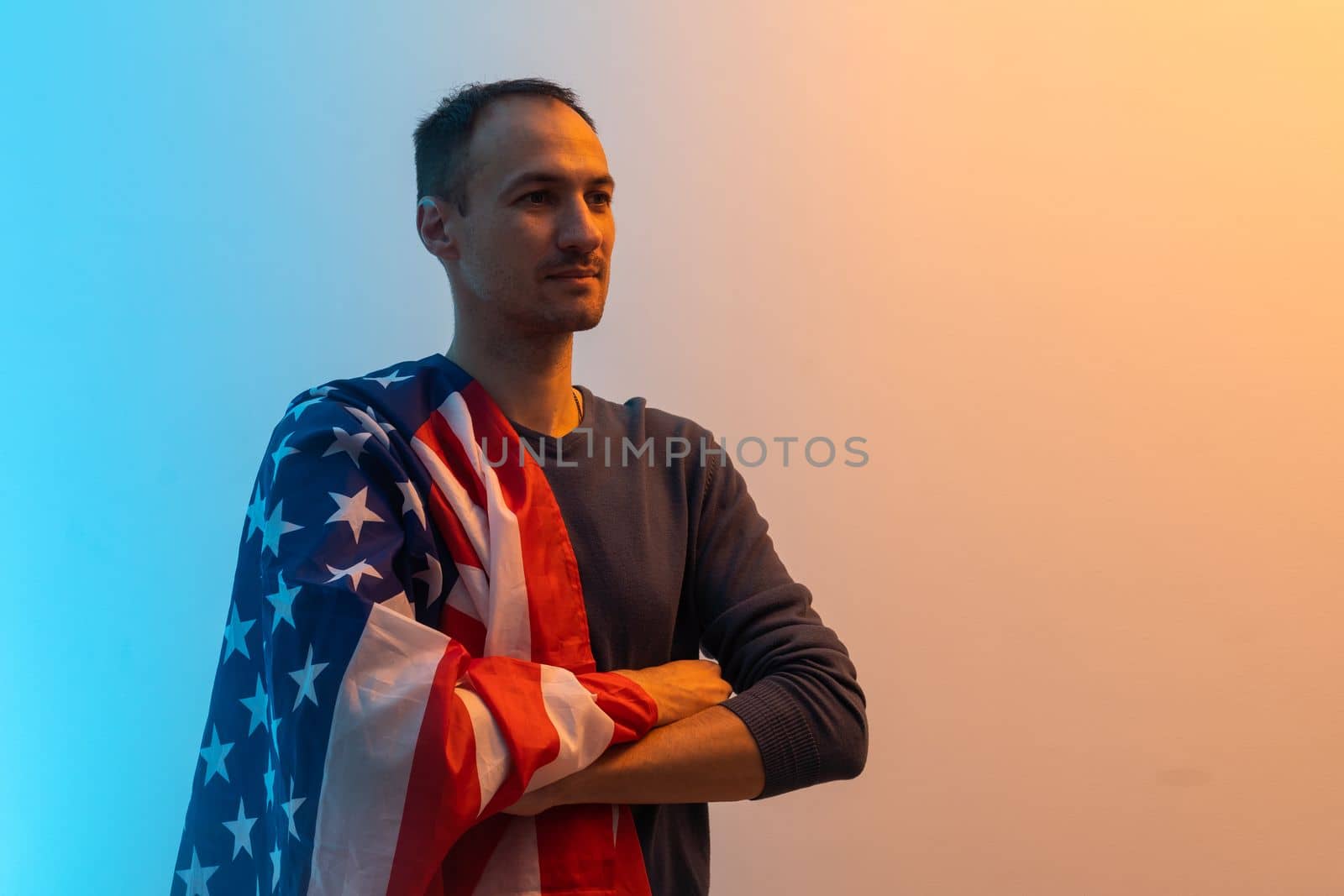 man with usa flag colored background by Andelov13