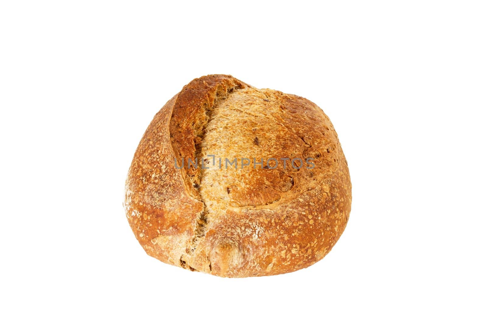 Appetizing crunchy crust bread isolated on white background.