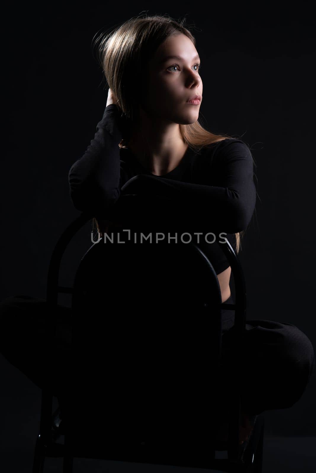 background black model woman studio young chair beauty beautiful style barefoot girl female by 89167702191