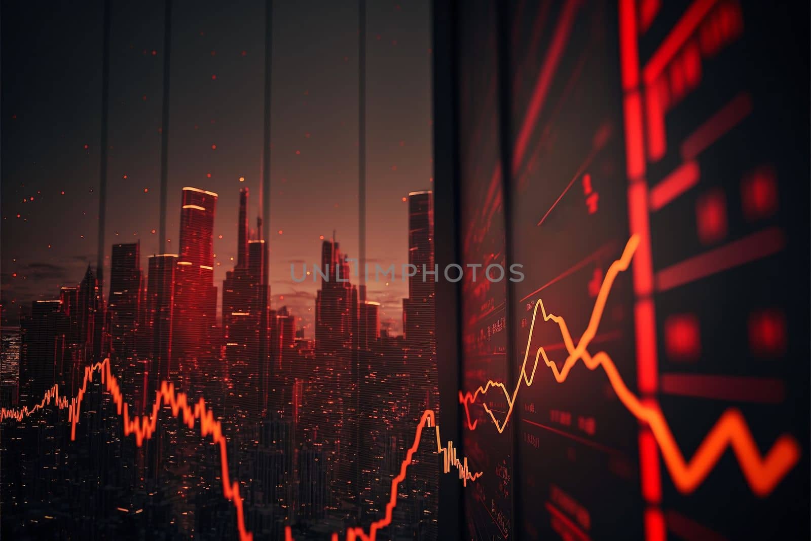 Red chart of prices falling down on a red background. Money is being lost. The stock crisis and the concept of finance. by gulyaevstudio
