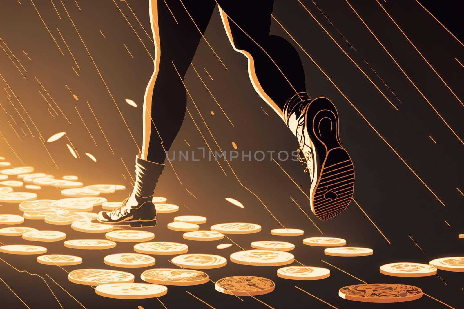 earn. NFT Sneakers. Woman running and earning cryptocurrency. 3d illustration of the MOVE TO EARN trend in the crypto industry by gulyaevstudio