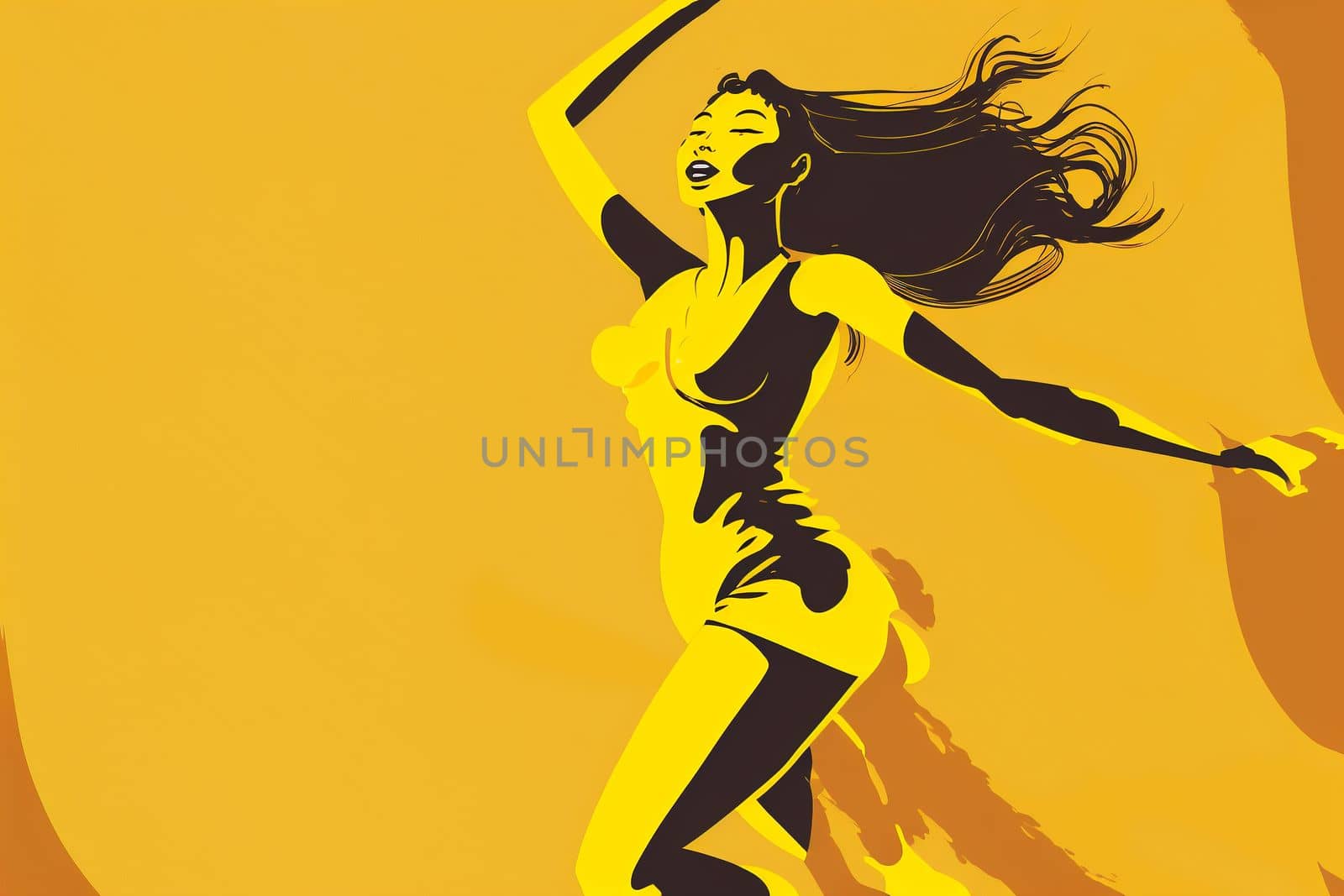 a banner of a dancing woman on a yellow background. Modern dance. Cartoon style.