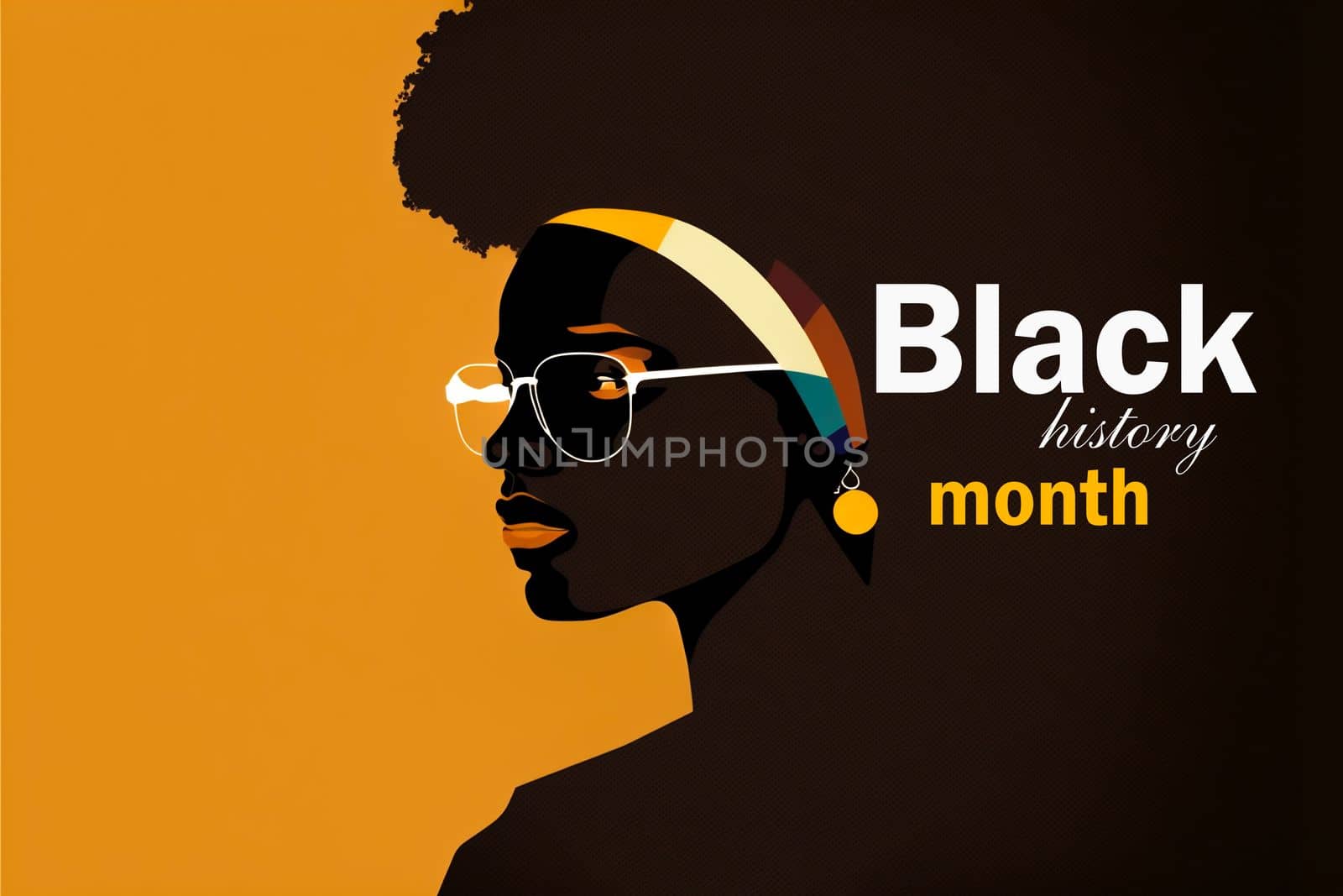 African woman on yellow background. Black History Month Template Design Illustration, African American History. Landing page, template, ui, banner, flyer, background. by gulyaevstudio