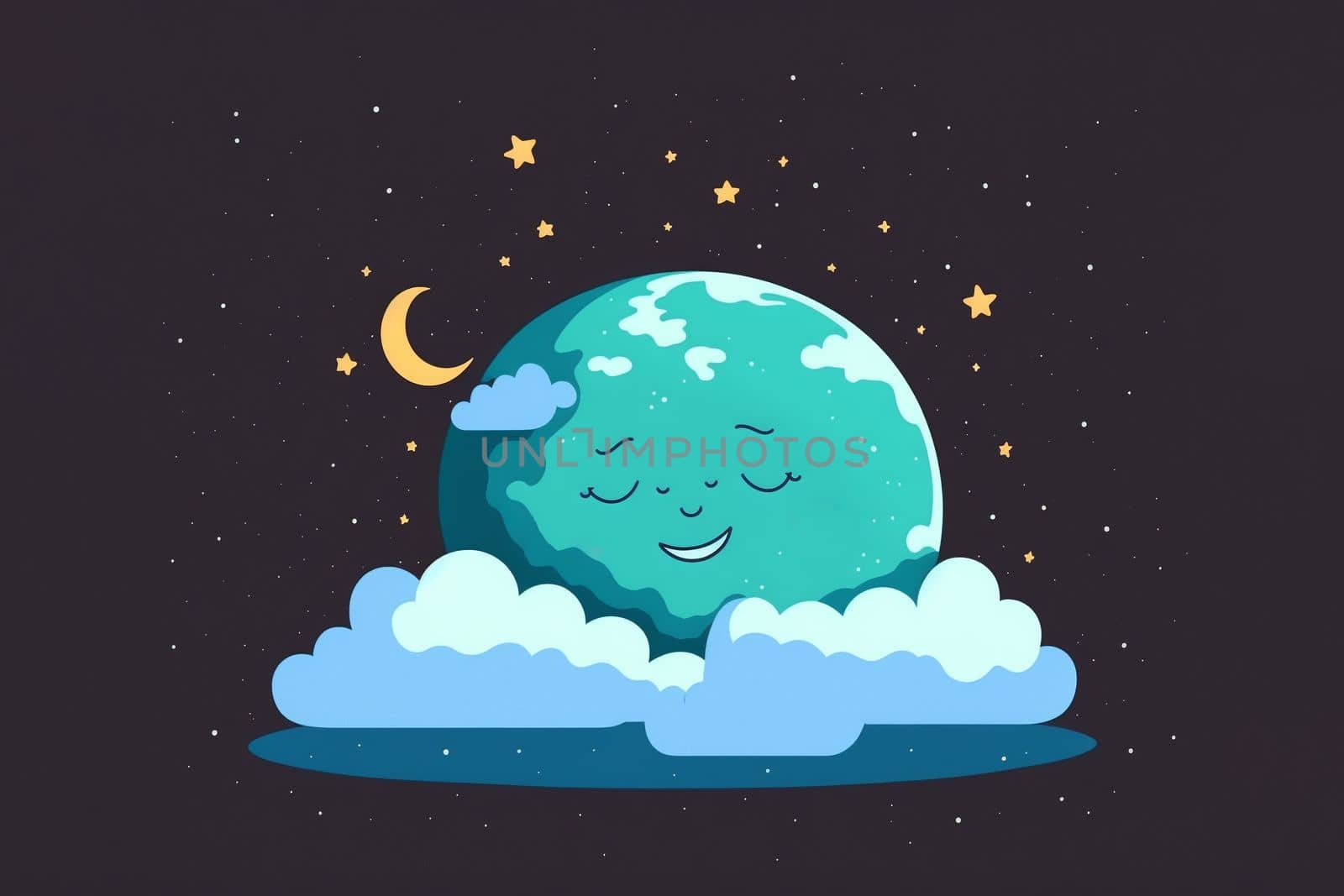 World Sleep Day postcard or banner. illustration of the lovely planet Earth sleeping on the international holiday by gulyaevstudio