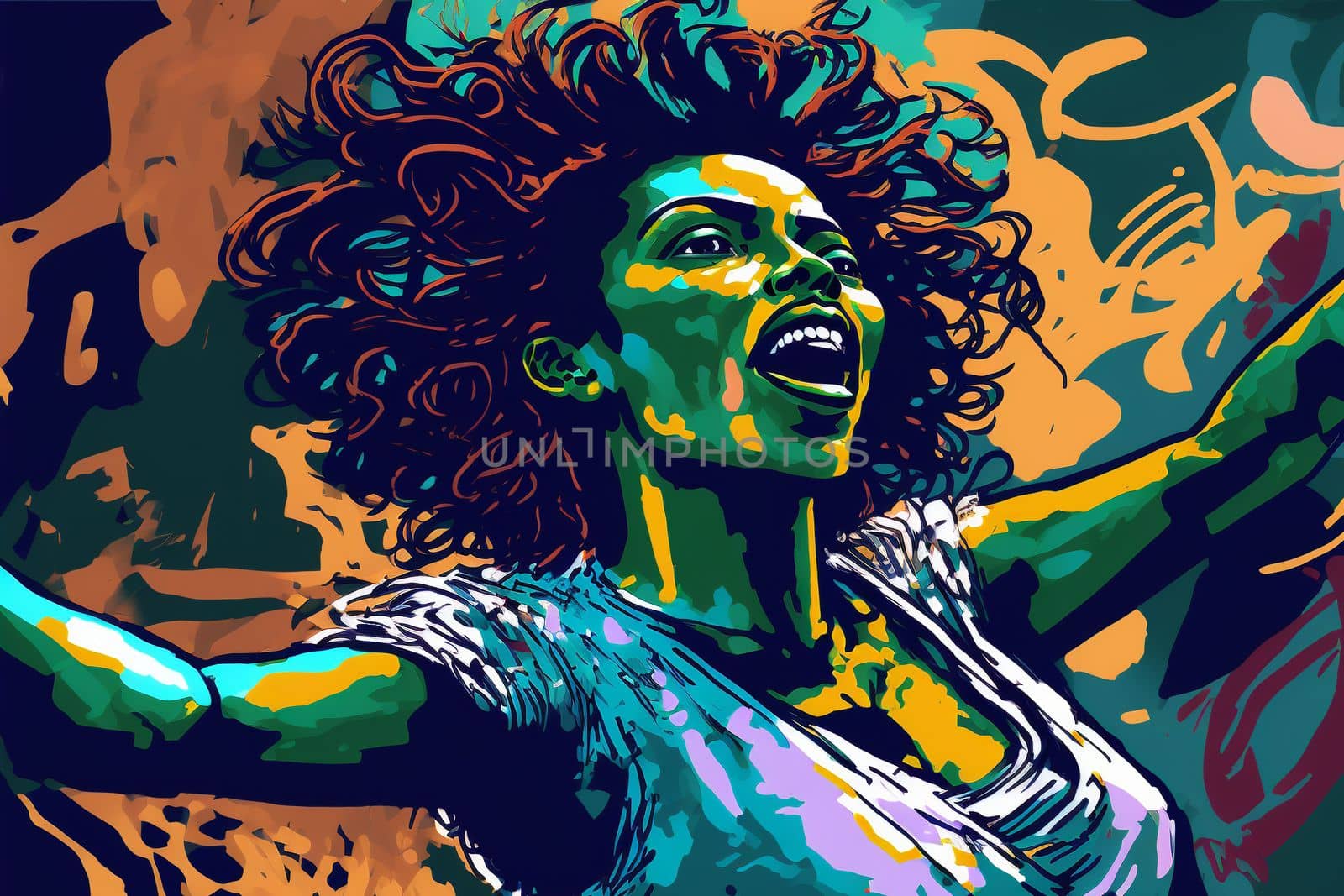 African woman Portrait . The Struggle for Freedom and Independence. Cartoon