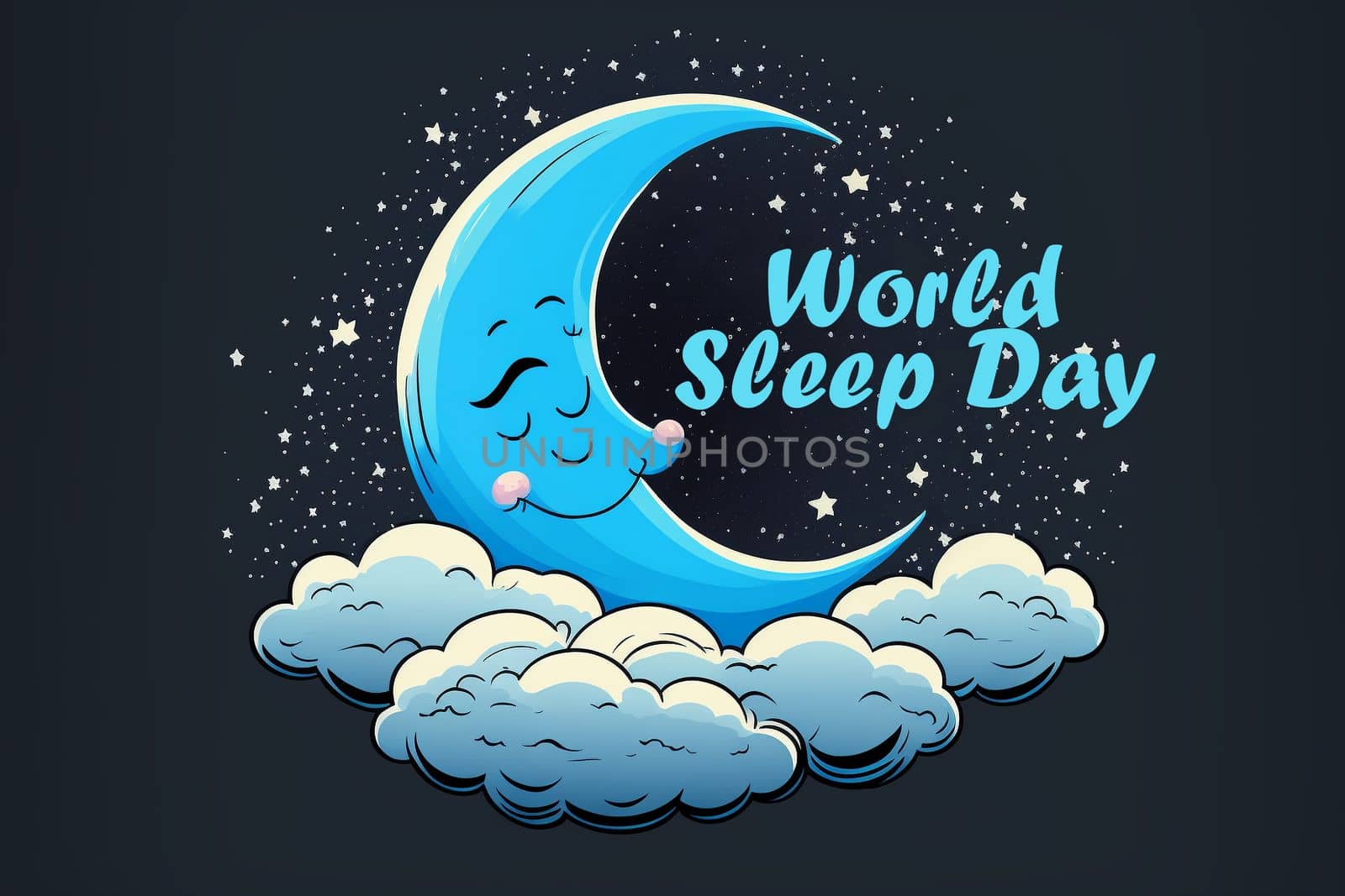 World Sleep Day postcard or banner. illustration of the sleeping moon, sleeping on the international holiday.