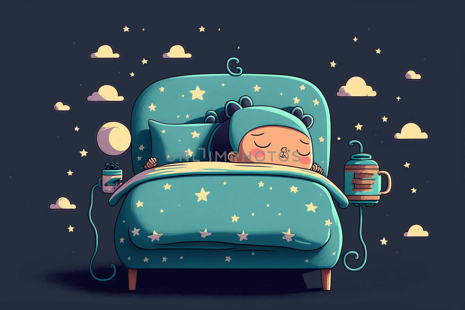 World Sleep Day postcard or banner. illustration. art by gulyaevstudio
