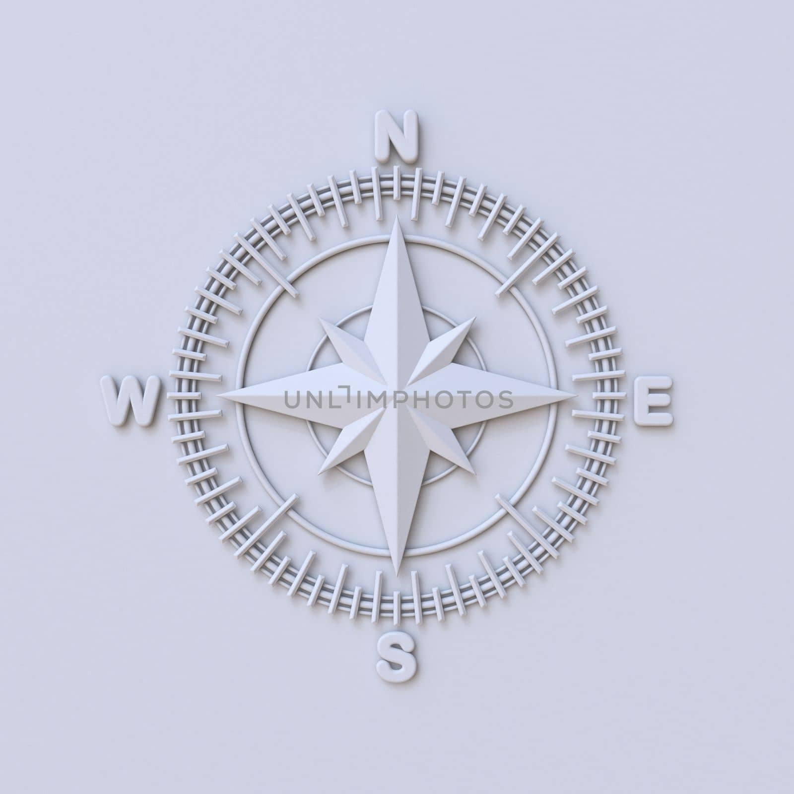 Grey compass sign 3D rendering illustration isolated on grey background