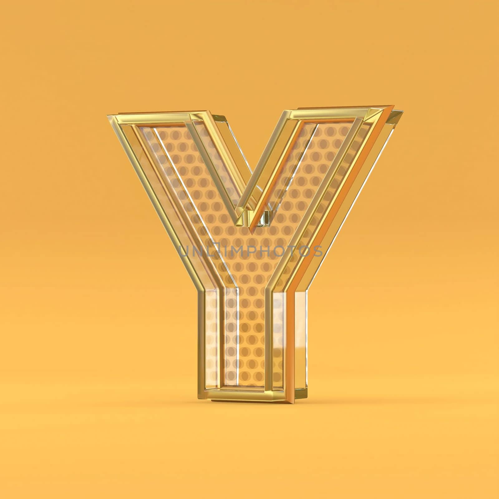 Gold wire and glass font letter Y 3D rendering illustration isolated on orange background