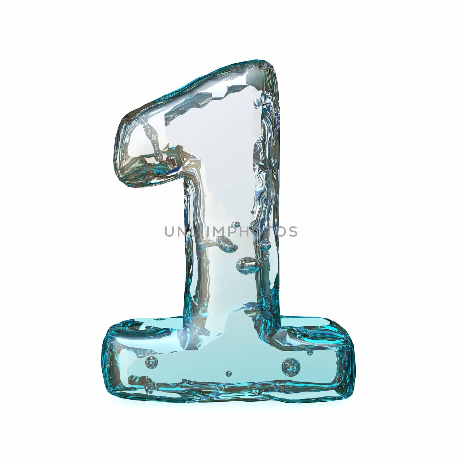 Blue ice font Number 1 ONE 3D rendering illustration isolated on white background