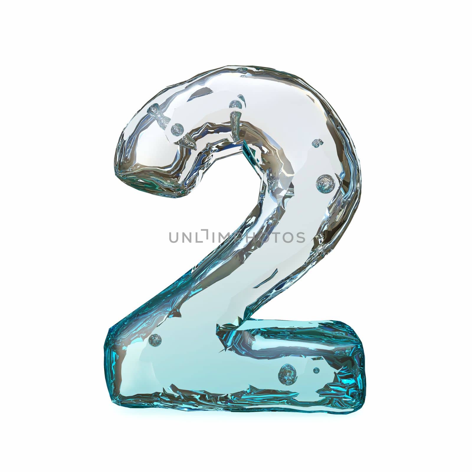 Blue ice font Number 2 TWO 3D rendering illustration isolated on white background