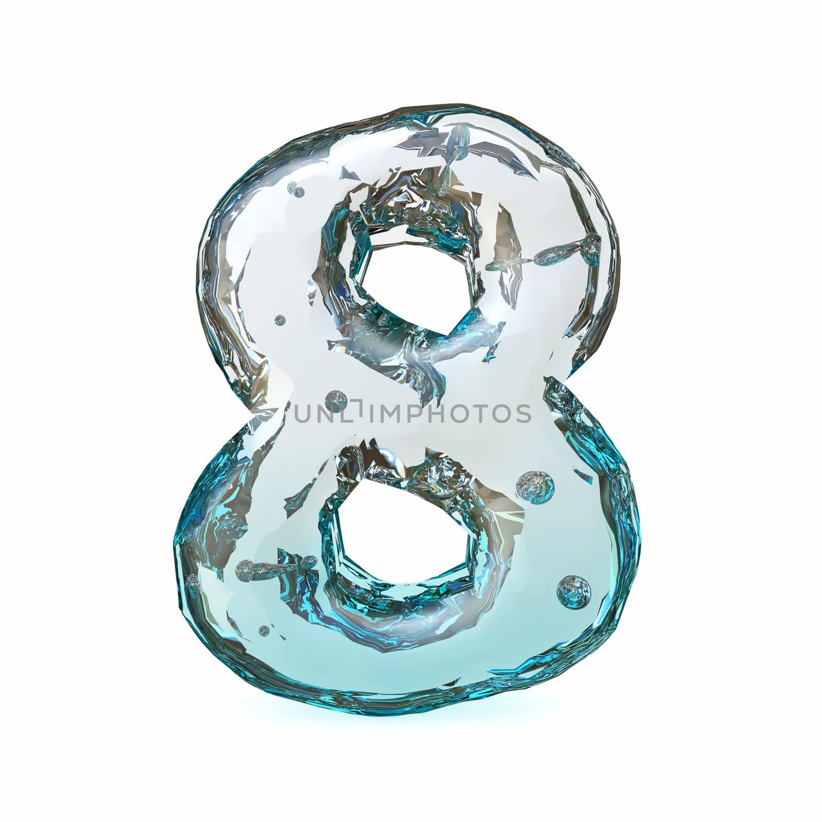 Blue ice font Number 8 EIGHT 3D rendering illustration isolated on white background