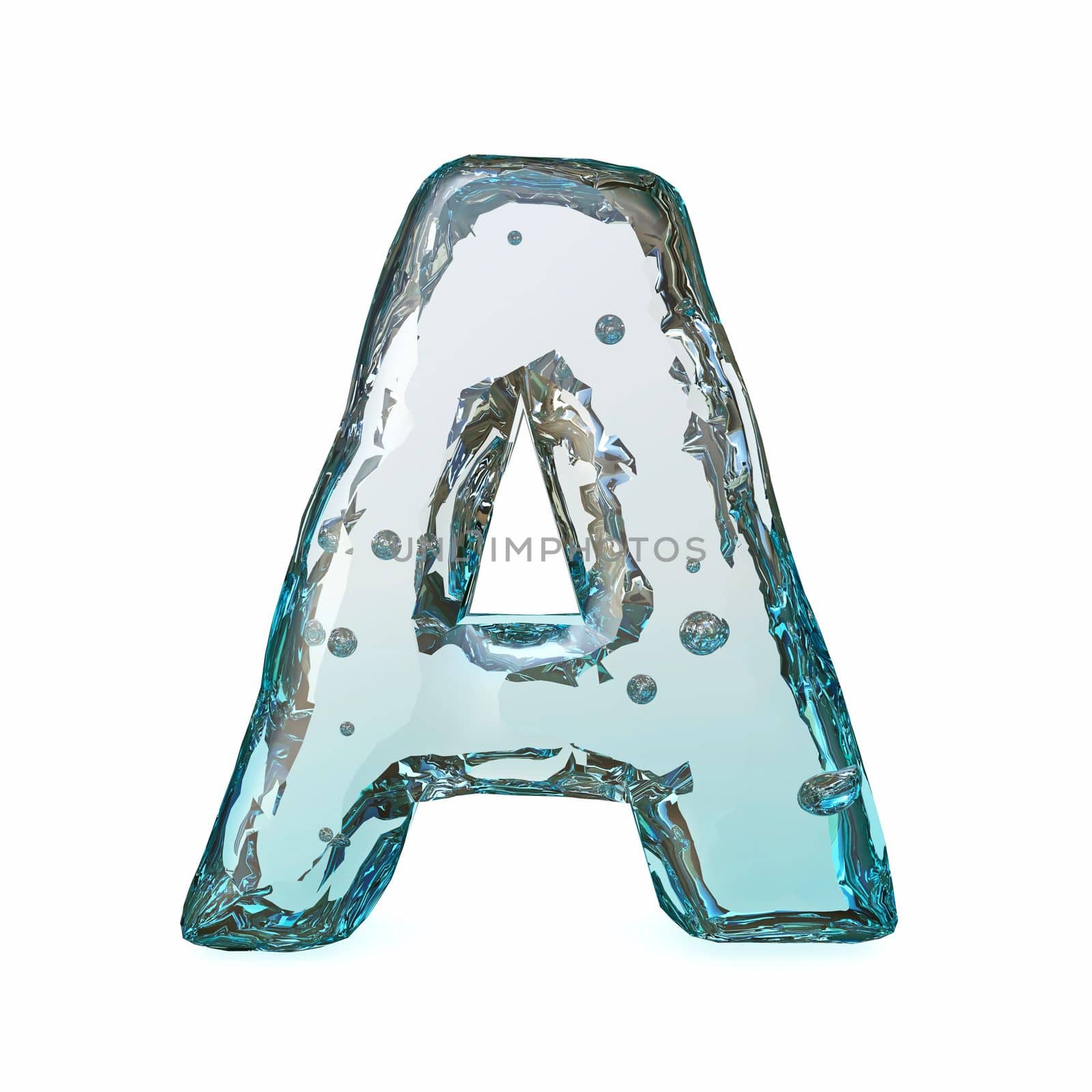 Blue ice font Letter A 3D rendering illustration isolated on white background