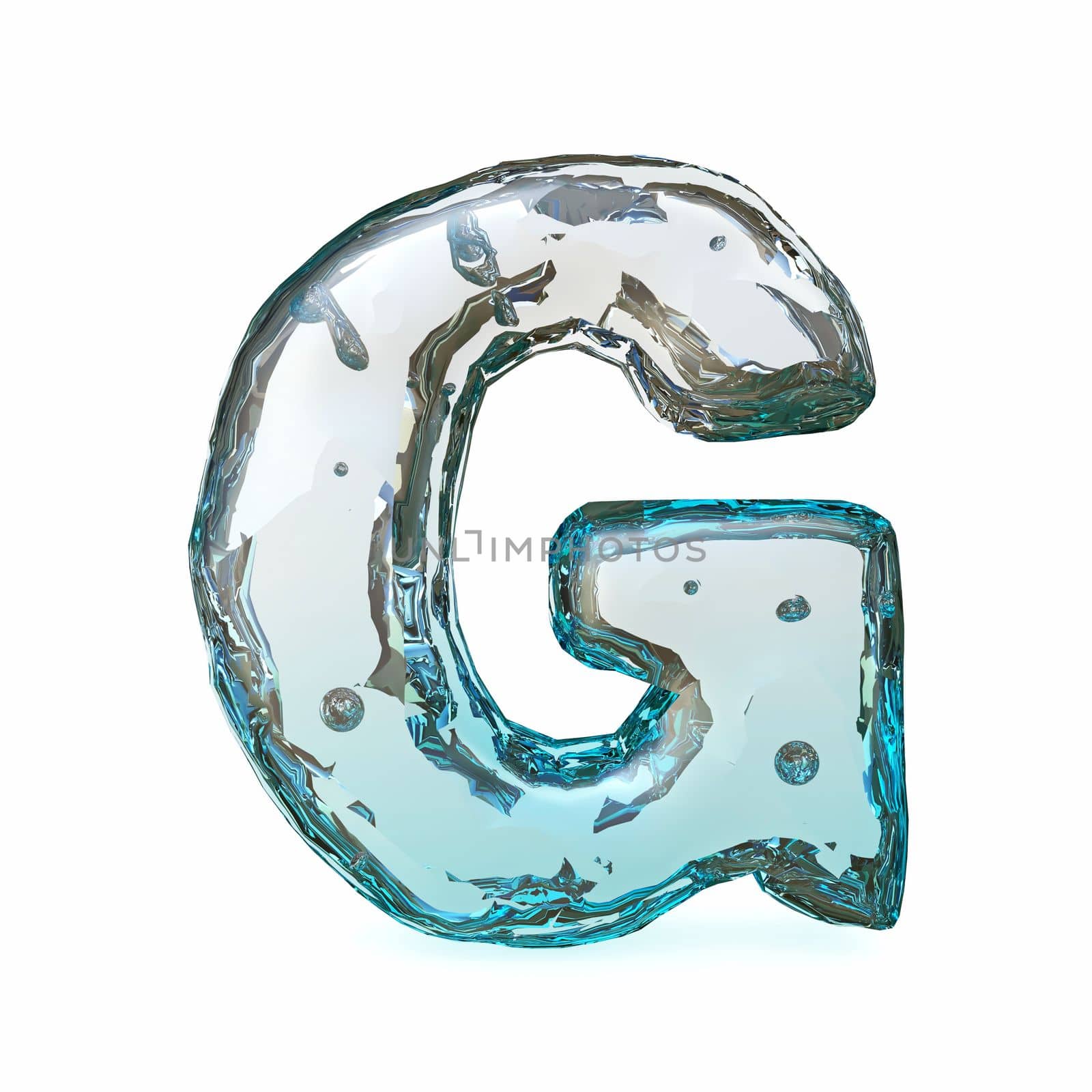 Blue ice font Letter G 3D rendering illustration isolated on white background